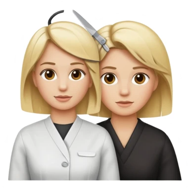 blonde hairdresser cutting a client's hair, iOS Apple emoji style sticker