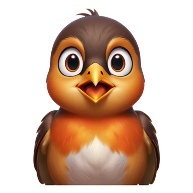 Cinematic Comical Robin Portrait Emoji, Head tilted dramatically with an exaggeratedly shocked expression, featuring a petite, vibrant form with wide, comically expressive eyes full of playful disbelief and a subtly animated beak, Simplified yet hilariously expressive features, highly detailed, glowing with a slightly sassy glow, high shine, dramatic yet playful, stylized with an air of cheeky woodland mischief, soft glowing outline, capturing the essence of a meme-worthy robin that looks ready to side-eye its way into viral fame! sticker
