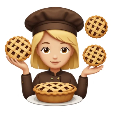 Baking community humanless avatar in vibrant style illustration. Pie, cookie, and muffin warm golden tones, simple shapes, flat design, high contrast, cozy and friendly. sticker
