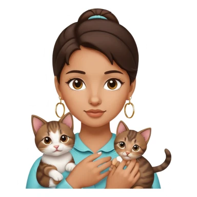 brunette girl with hoop earrings holding a kitten  sticker