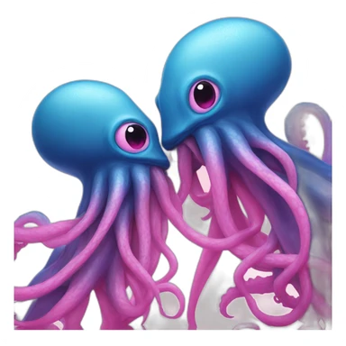 a blue kraken kissing an another pink kraken sticker
