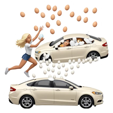 Crimal throwing massive amount of eggs at girl in white ford fusion sticker