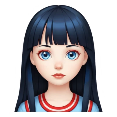 Blue eyes pale girl, long black hair with red striped hair and bangs sticker