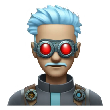  Short light blue haired male cyborg head with light blue beard, red steampunk goggles and circuits sticker