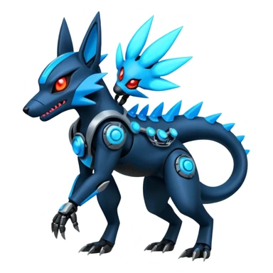Edgy Neon-glowing punky badass cool metallic futuristic cyborg-Zeraora-Salandit-Lucario-fusion sticker