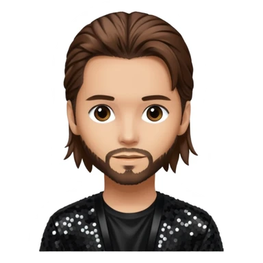 Tom Kaulitz from Tokio Hotel with long brown hair, black sequin outfit  sticker