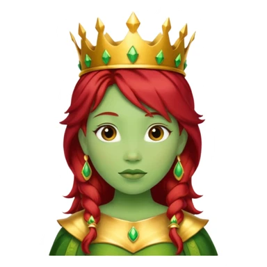 Princess Fiona as a classic fairytale princess, green ogre, red hair, wearing a crown sticker