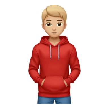 make me an emoji of an americain 19 yearold boy in a red hoodie that says "south" on it and give him with tan skin with his hands in his hands in his pocket not grining flexing his muscles sticker