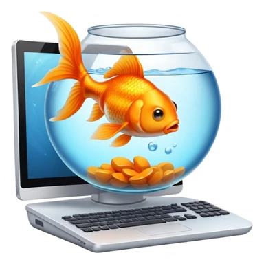 Goldfish operating a computer sticker
