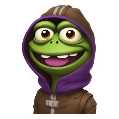 Pepe with a smile in brown and purple tones, stylish, brutal in a komonaut costume sticker