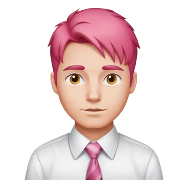 A man without a face and with red-pink hair, not short and long hairstyles in a white shirt with a tie sticker