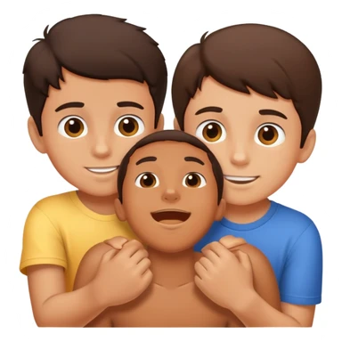 Three young brunette brothers playing together  sticker