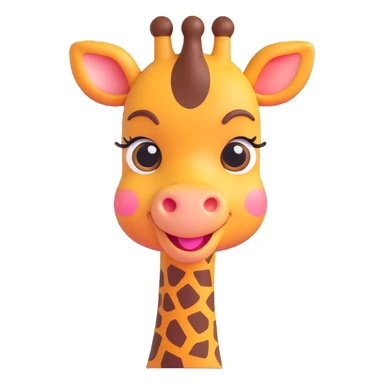 An adorable, blushing giraffe emoji with big, sparkly eyes, a shy smile, and exaggerated rosy cheeks. The design should be ultra-cute, with a rounded face and tiny features. Ideal for 'aww' or 'thanks' reactions in chat. sticker