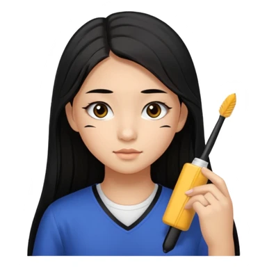 a tan chinese-american 15 year old girl with middle part long straight black hair down to her chest. mascara  sticker