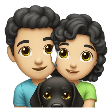 girl-with-brown-eyes-and-black-hair-and-a-boy-with-bald-hair-and-green-eyes-and-hugs-1-dog-black-and-white-curly sticker