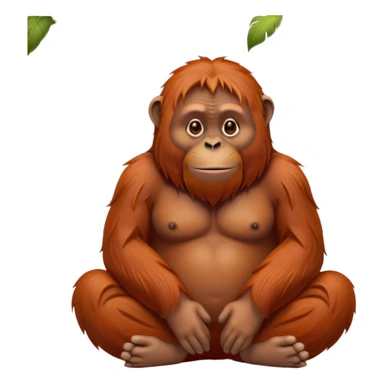 cinematic-orangutan-realistic-full-body-sitting-emoji,-massive-frame-relaxed-with-arms-folded-thoughtfully,-thick-orange-fur-flowing-in-the-breeze,-head-tilted-dramatically,-deep-dark-eyes-filled-with-ancient-wisdom,-simplified sticker