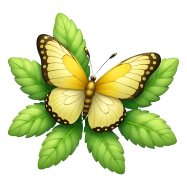 A fluffy bush with soft light-green foliage and a small butterfly sticker