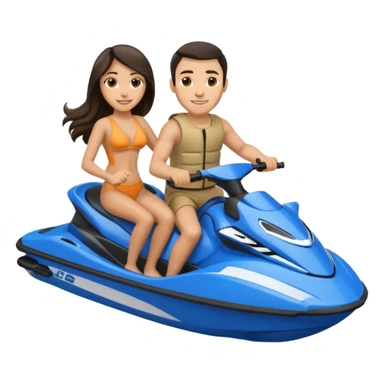 Light tan male dark hair & light tan female long dark hair on a blue jet ski no sunglasses sticker