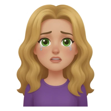 lady with long wavy blonde hair, purple top, green eyes, sneezing with tearful eyes sticker