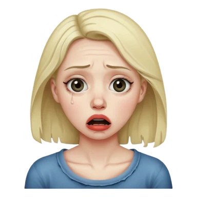Woman choking herself with dramatic face sticker