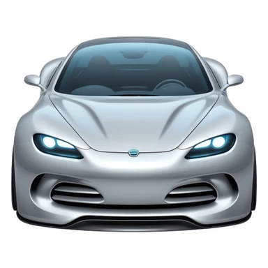 A low-profile futuristic car emoji made of polished silver chrome, wide body stance, smooth aerodynamic shape, glossy metallic surface, soft reflections, luxury swag aesthetic, minimal details, iOS emoji style, centered on clean white background, studio lighting sticker