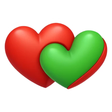 two hearts circling each other. one is red, the other is green sticker