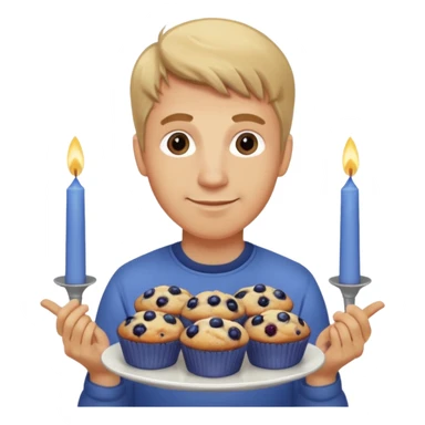 It is my friend virginias birthday. Create emoji with me saying happy birthday Virginia while holding blueberry muffins with candles in them! I am a white man make the emoji with dirty blonde hair  sticker
