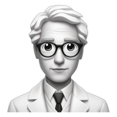 hypnotized man, spiral black and white glasses, wearing a white coat sticker