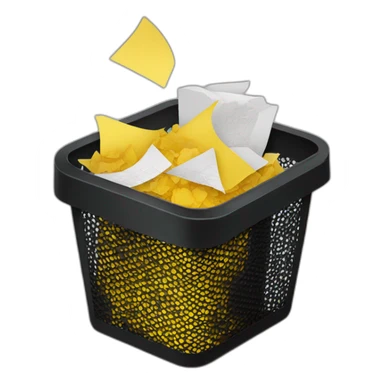 black mesh metal dustbin filled with yellow crumbled papers sticker