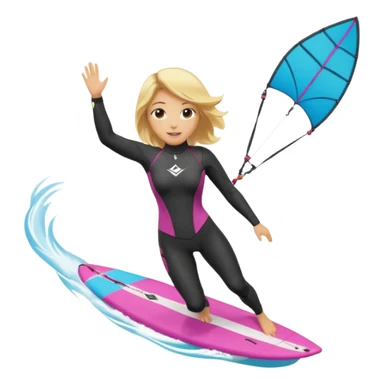 Kitesurfing blond ladie showing kite and board sticker
