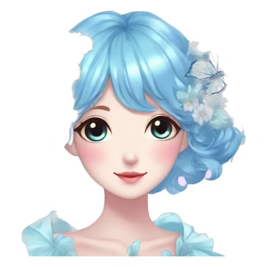 Gorgeous Shiny Pastel Blue Anime-Style Lady Butterflies flower petals leaves cottagecore fairycore pastelcore kawaii aesthetic trending style sticker