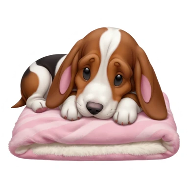 A baby basset hound sleeping on a baby pink blanket  sticker