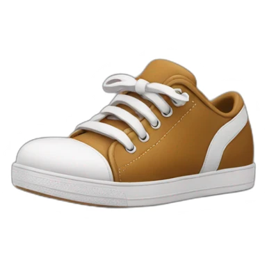 A shoe with eyes and a moustache sticker