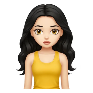 a pretty bratz girl with long wavy black hair in a yellow tank top sticker