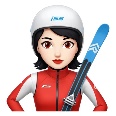 Ski racer woman red white dress black hair  sticker