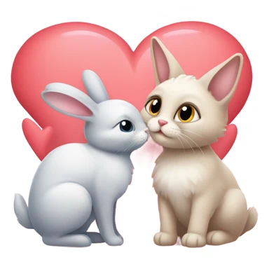Two different cute animal couple love with heart sticker