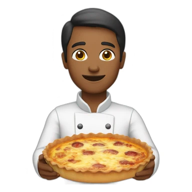 Holding a quiche Lorraine sticker