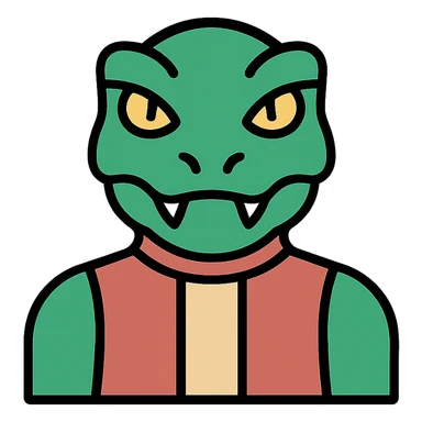 minimalist flat design style of Gorn, the classic Star Trek villain, focusing on silhouette and signature features sticker