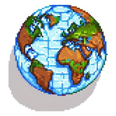 minecraft world icon, blocky globe with grassy top and dirt sides, simple and colorful sticker