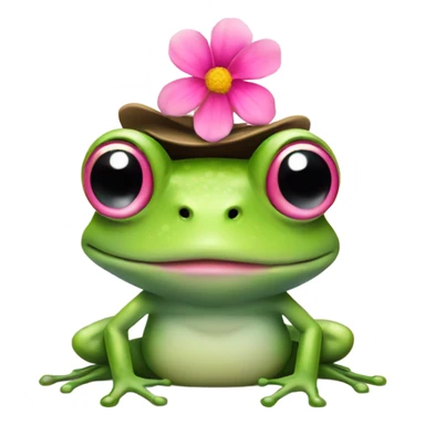 frog with a pink flower on its head like a hat sticker