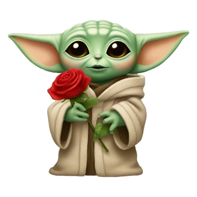 Baby yoda holding a single red rose sticker