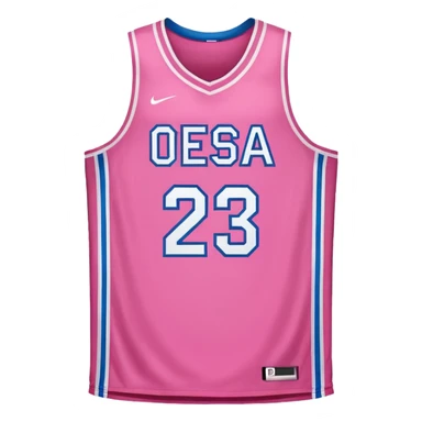 pink basketball jersey with the number 23 and a logo sticker