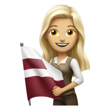 Happy blonde woman with a small flag of Latvia sticker