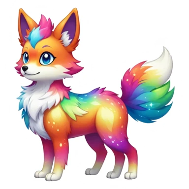 Vibrant multicolored Falvie-Fionbri-creature-sparkle-canine-fursona, full body sticker