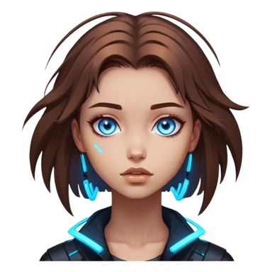 Neon cyberpunk style 
girl with brown hair and blue eyes 
falls sticker