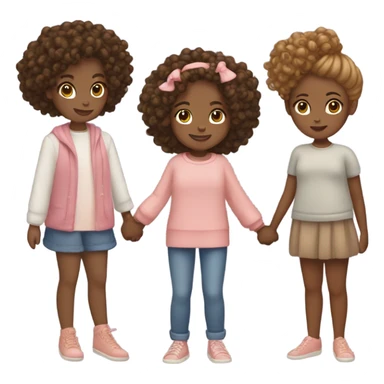 Full body, Two girls holding hands one brown skin one Carmel skin  one  with a curly bun and one feminine with curly hair sticker