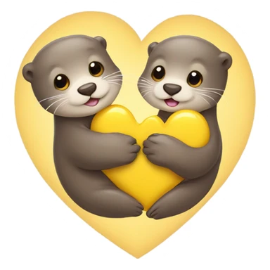 Two cute otters with yellow heart sticker