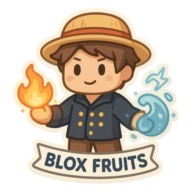 Roblox Blox Fruit character with elemental powers, chibi sticker style sticker