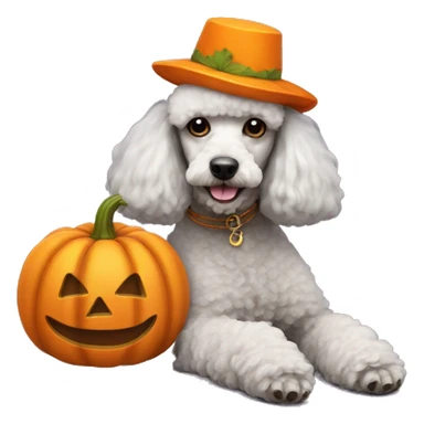 poodle relaxing with pumpkin hat sticker