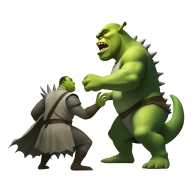 Shrek and Godzilla fighting  sticker